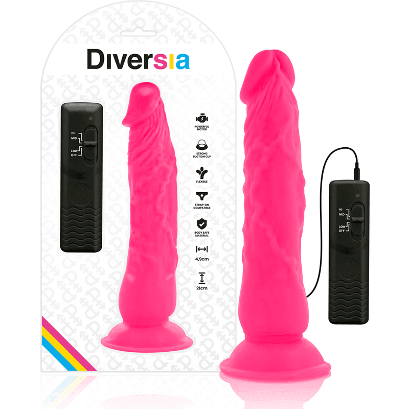 DIVERSIA - DILDO REALÍSTICO FLEXIBLE CON VIBRACIÓN ROSA 21 CM -O- 4.9 CM