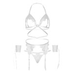 LEG AVENUE SET CUATRO PIEZAS SUJETADOR, LIGUERO, TANGA Y PUÑOS TALLA UNICA - NEGRO - Imagen 5