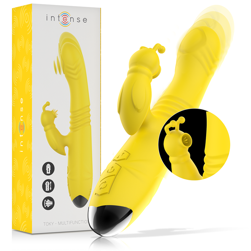 img_149149_6bb57c9e3a417e4e2c80712f3198a40a_1.png INTENSE - TOKY VIBRADOR MULTIFUNCIÓN RECARGABLE UP DOWN CON ESTIMULADOR DE CLITORIS AMARILLO - Imagen 1