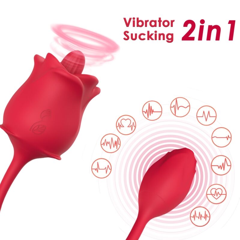 ARMONY - ROSA 2 EN 1 ESTIMULADOR SUCCIONADOR  VIBRADOR 10 MODOS CON COLA ROJO