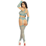 LEG AVENUE - SET TOP MEDIAS DE LIGA  GUANTES AZUL - Imagen 4