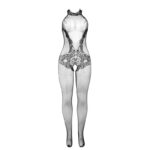 SUBBLIME - 951801 BODYSTOCKING CROTCHLESS DE REJILLA Y ENCAJE CON CUELLO ALTO NEGRO TALLA ÚNICA - Imagen 5