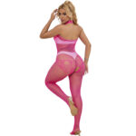 SUBBLIME - 952389 BODYSTOCKING CROTCHLESS DE REJILLA Y ENCAJE CON CUELLO ALTO ROSA TALLA ÚNICA - Imagen 2