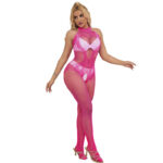 SUBBLIME - 952389 BODYSTOCKING CROTCHLESS DE REJILLA Y ENCAJE CON CUELLO ALTO ROSA TALLA ÚNICA - Imagen 5