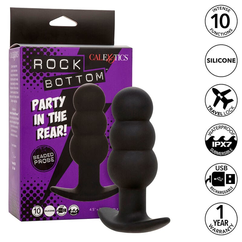 img_185873_065a9802b703987523ba9954c8947a24_1.jpg CALEXOTICS - ROCK BOTTOM PLUG ANAL CON CUENTAS 10 VIBRACIONES SILICONA NEGRO - Imagen 1