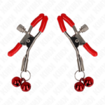 KINK - PINZAS PARA PEZONES ROJAS CON DOBLE CAMPANILLA ROJO 6 CM - Imagen 2