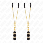 KINK - PINZAS PARA PEZONES DORADA FINA CON TRIPLE BOLA DE VIDRIO NEGRO 7 CM - Imagen 2