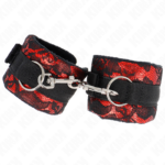 KINK - MUÑEQUERAS CORTAS DE ENCAJE TERCIOPELO Y UNIÓN DE NYLON ROJO/NEGRO 23 X 6.5 CM - Imagen 2