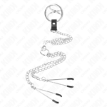 KINK - ANILLO PENE TRIPLE METAL CROMADO 3.8 CM A 5 CM CADENA METAL 26 CM Y PINZAS PARA PEZONES MODELO 2 - Imagen 3