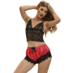 SUBBLIME - 953966 PIJAMA SEXY SATEN Y ENCAJE NEGRO/ROJO L/XL - Imagen 3