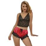 SUBBLIME - 953966 PIJAMA SEXY SATEN Y ENCAJE NEGRO/ROJO L/XL