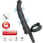 PRETTY LOVE - TATUM ANILLO VIBRADOR PENE CON PLUG 10 VIBRACIONES NEGRO - Imagen 4