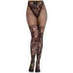 LEG AVENUE - MEDIAS DE ENCAJE DAHLIA CON DETALLE DE RED NEGRO