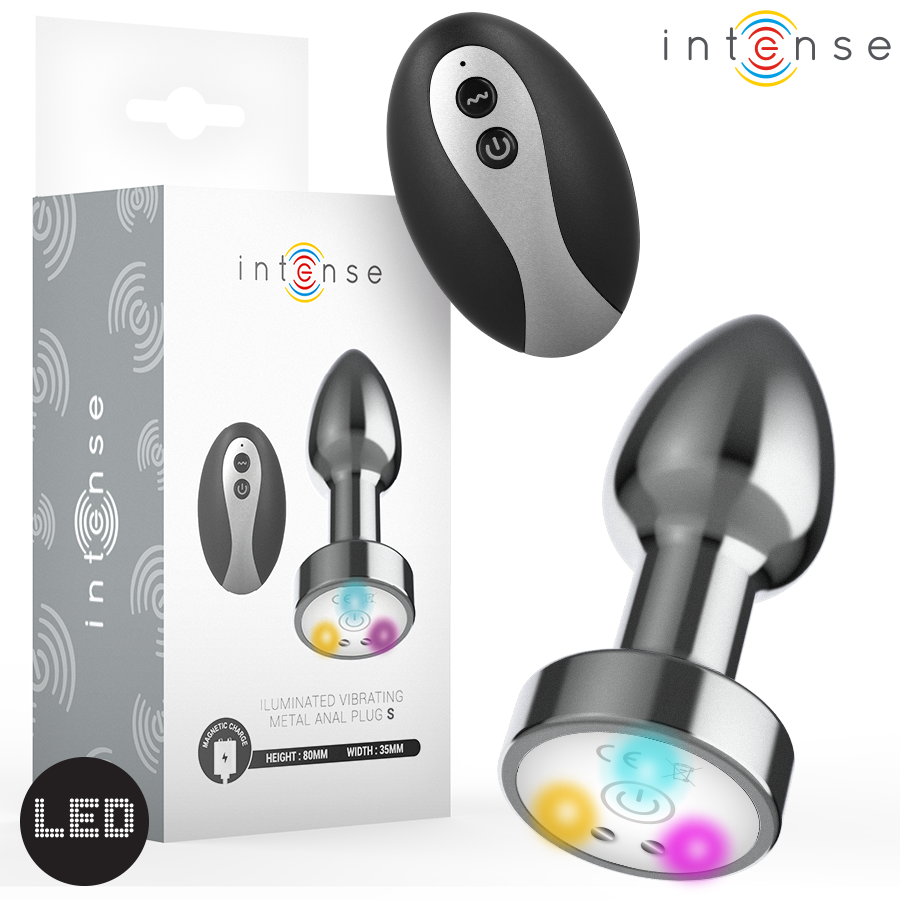 img_216426_878b4be9a0dedbb9c2e8fec7ca89b0e3_1.png INTENSE - PLUG ANAL TALLA S DE METAL VIBRADOR CON LUCES LED MULTICOLOR Y CONTROL REMOTO - Imagen 1