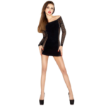 PASSION - WOMAN BS025 BODYSTOCKING ESTILO VESTIDO NEGRO TALLA ÚNICA
